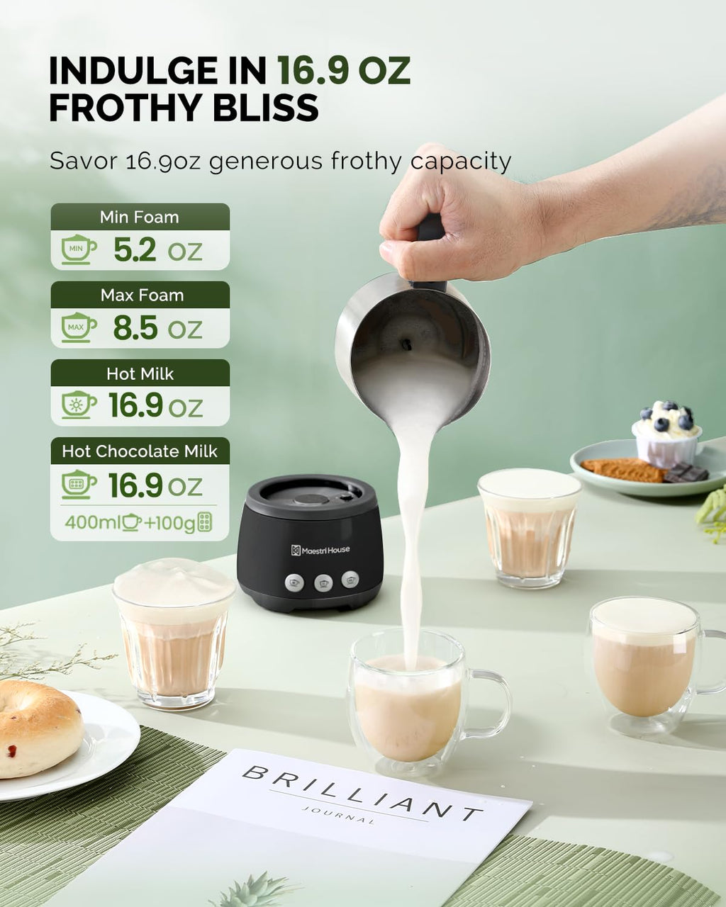 Maestri House 16.9OZDualFro 400 Electric Milk Steamer and Frother