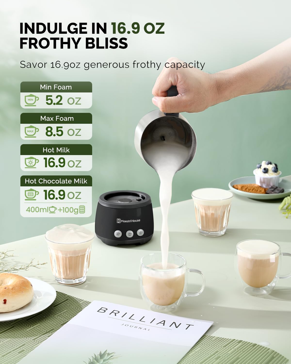Maestri House 16.9OZDualFro 400 Electric Milk Steamer and Frother