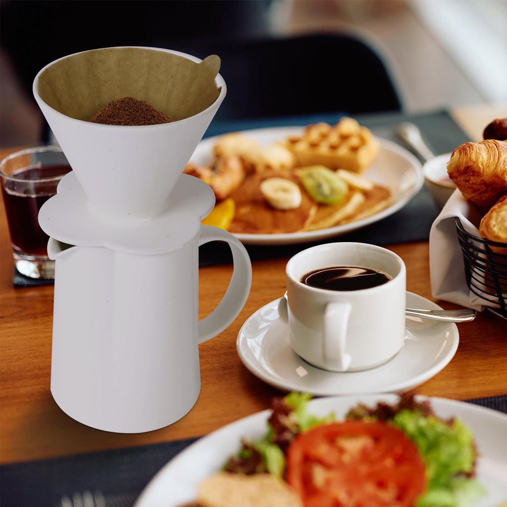 AZYM Pour Over Coffee Maker,V60 Coffee Dripper Set with 20 Count Paper Coffee Filters,Four-Leaf Clover-Shaped Drip Coffee Maker,Vintage Ceramic Carafe for Home Brewing Camping,17.5 oz (White)