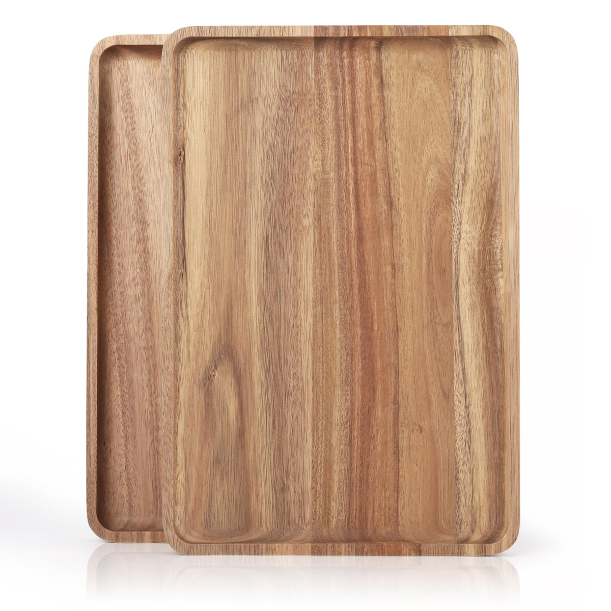 2 PCS Solid Acacia Wood Serving Trays 16 * 12 inch Rectangular Wooden Serving Platters Natural Wooden Boards for Bar Coffee Party