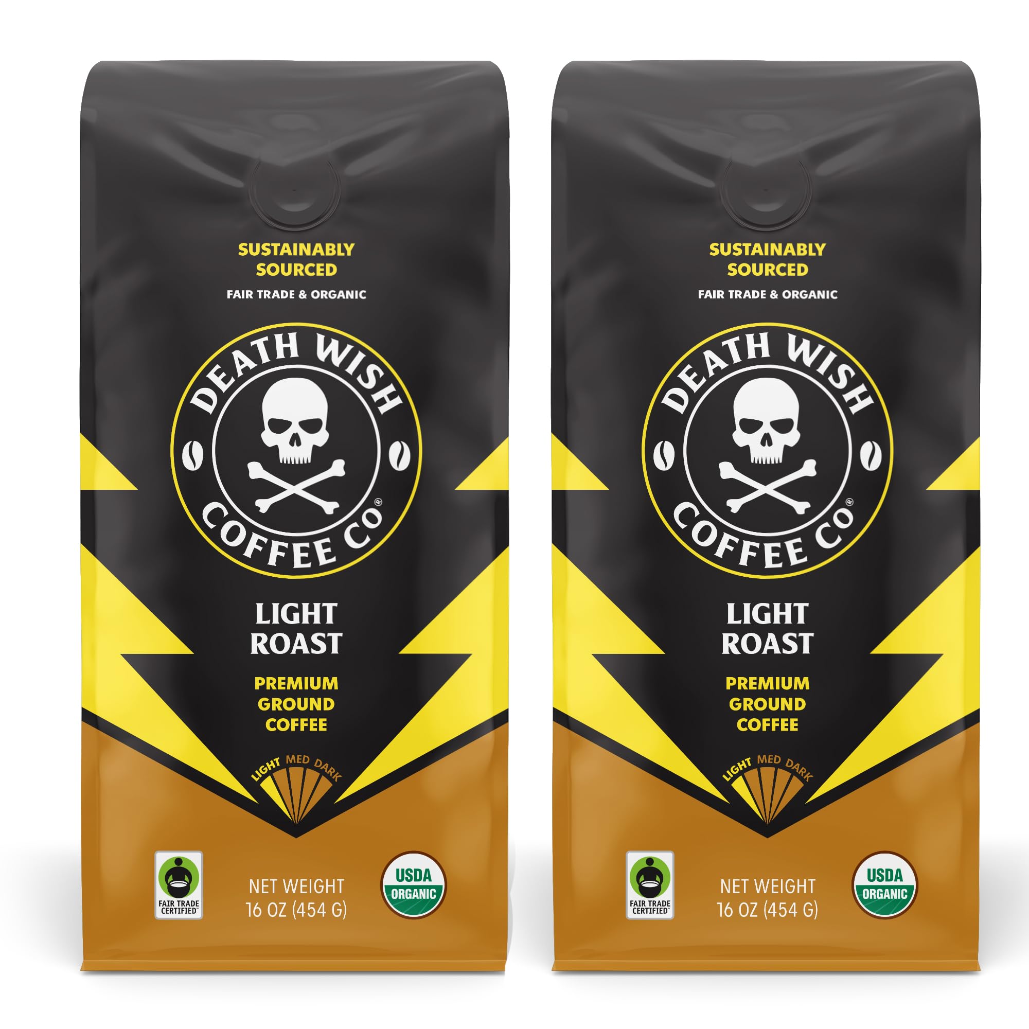 Death Wish Coffee Organic Light Roast Ground Coffee, 1 lb (2 Pack)