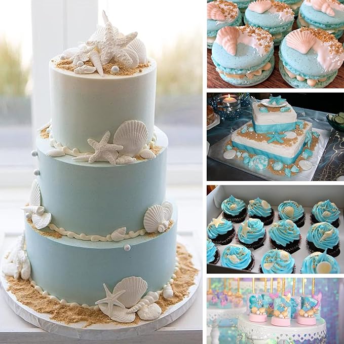 MEMOVAN Marine Theme Fondant Molds 4pcs Seashell Conch Starfish Silicone Baking Mold for Under the Sea Ocean Marine Cake Cupcake Decoration Chocolate Candy Soap Resin Clay Crafting