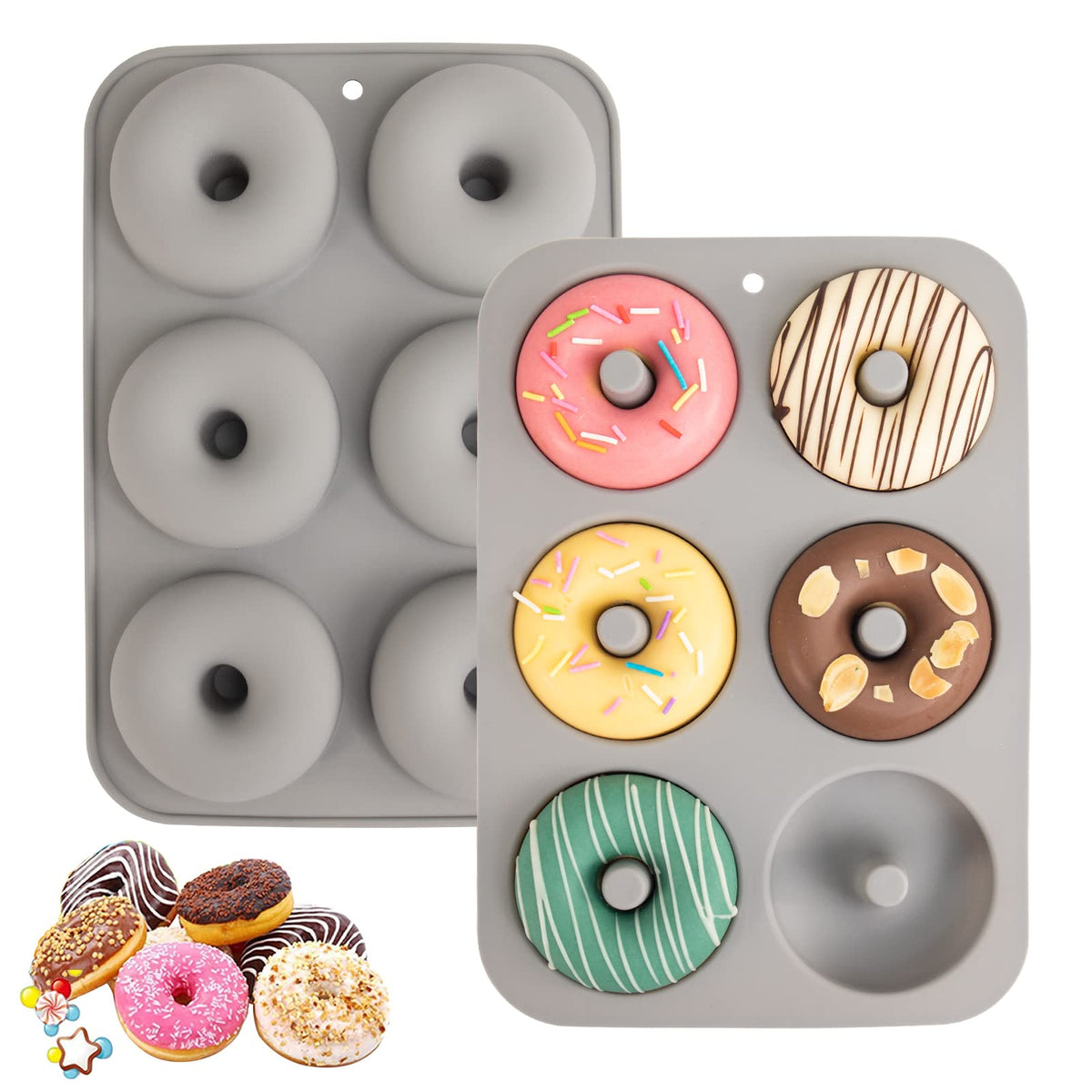 Aichoof Non-Stick Silicone Donut Pan Set of 2, BPA-Free, Easy Release(Blue)