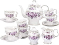 fanquare 15 Piece Porcelain Tea Set for Adults, Wedding Tea Service, Large British Teapot with Cups, Purple Rose
