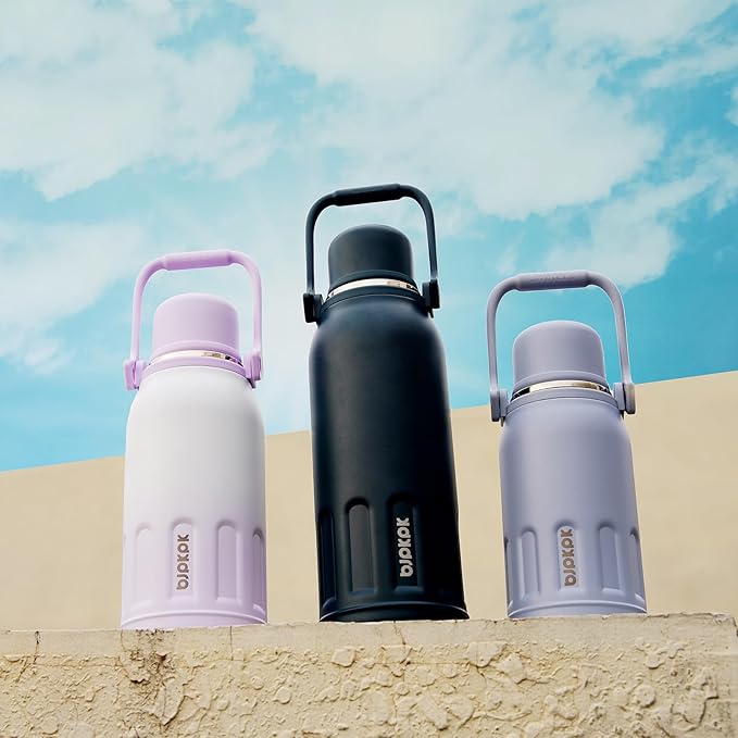 BJPKPK Insulated Thermos Water Bottle with Handle and Lid 50oz BPA Free Stainless Steel Water Bottles For Cold and Hot Beverages,TealBlack