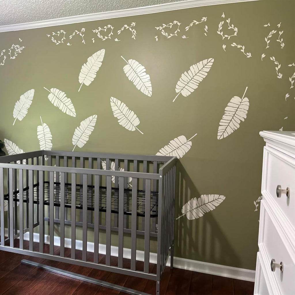 TWINKLEMON 6PCS Large Leaf Stencils for Painting on Walls 16 x 12 Inch Plant Stencil with Brushes Palm Leaf Wall Stencil Tropical Leaves Stencils Plastic Drawing Templates for Wall Furniture Fabric
