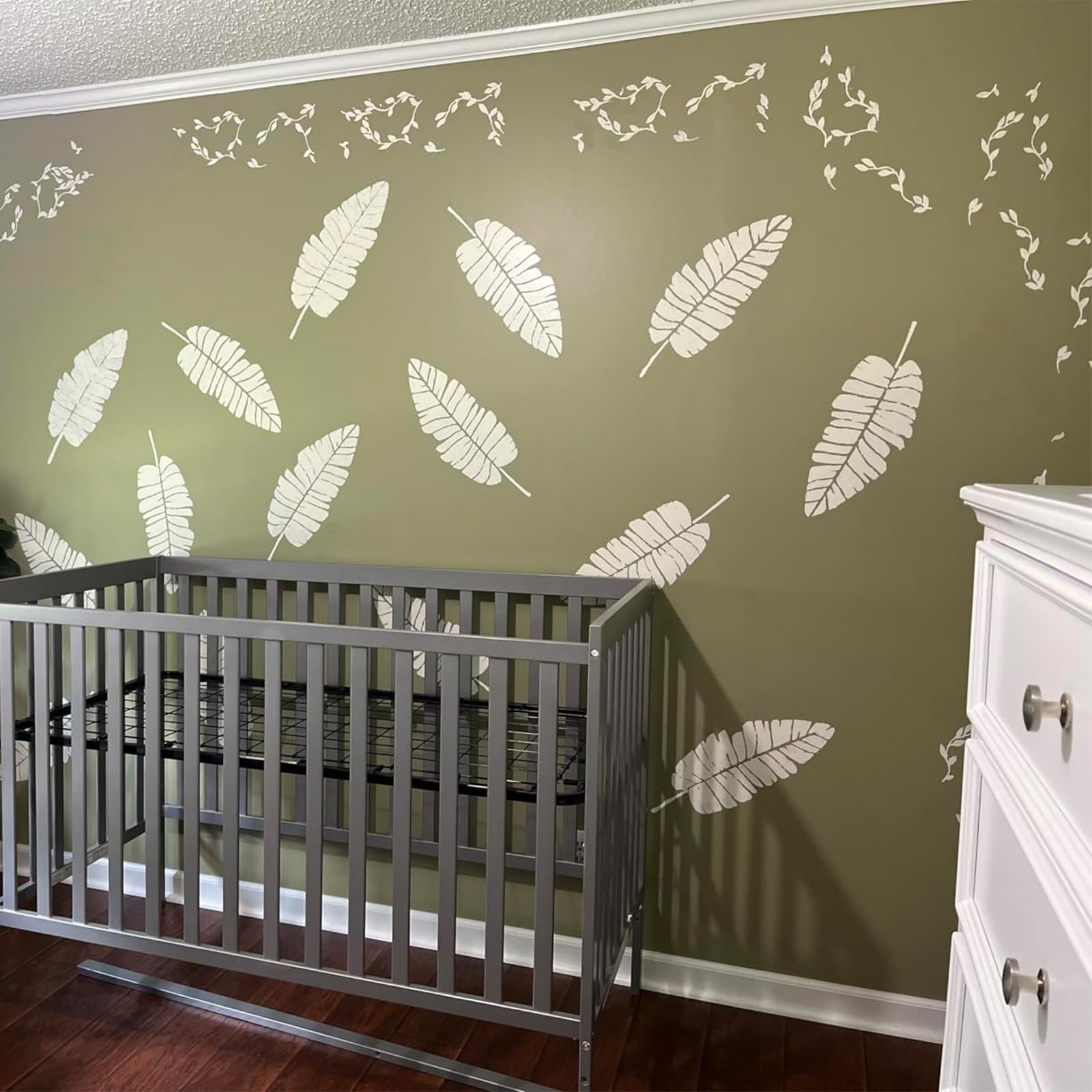 TWINKLEMON 6PCS Large Leaf Stencils for Painting on Walls 16 x 12 Inch Plant Stencil with Brushes Palm Leaf Wall Stencil Tropical Leaves Stencils Plastic Drawing Templates for Wall Furniture Fabric