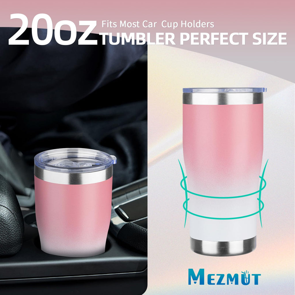 MEZMUT 20oz Insulated Tumbler with Lid Straw Travel Coffee Mug (Pink/White)