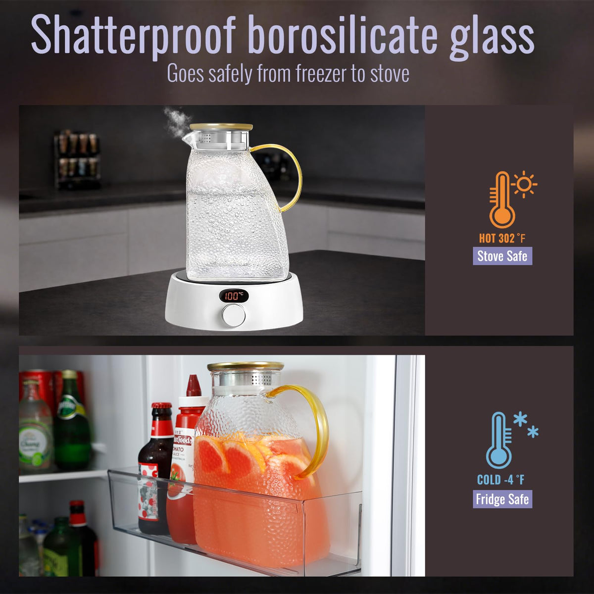 WARMSIMPLE 60 oz Glass Water Pitcher with Lid, Spout & Handle, BPA Free Jug