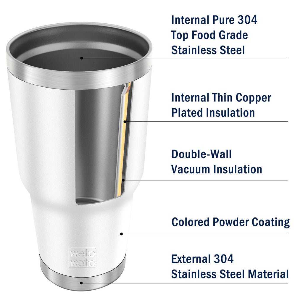 WETOWETO 30oz Tumbler, Stainless Steel Vacuum Insulated Water Coffee Tumbler Cup, Double Wall Powder Coated Spill-Proof Travel Mug Thermal Cup for Home Outdoor (White, 1 Pack)