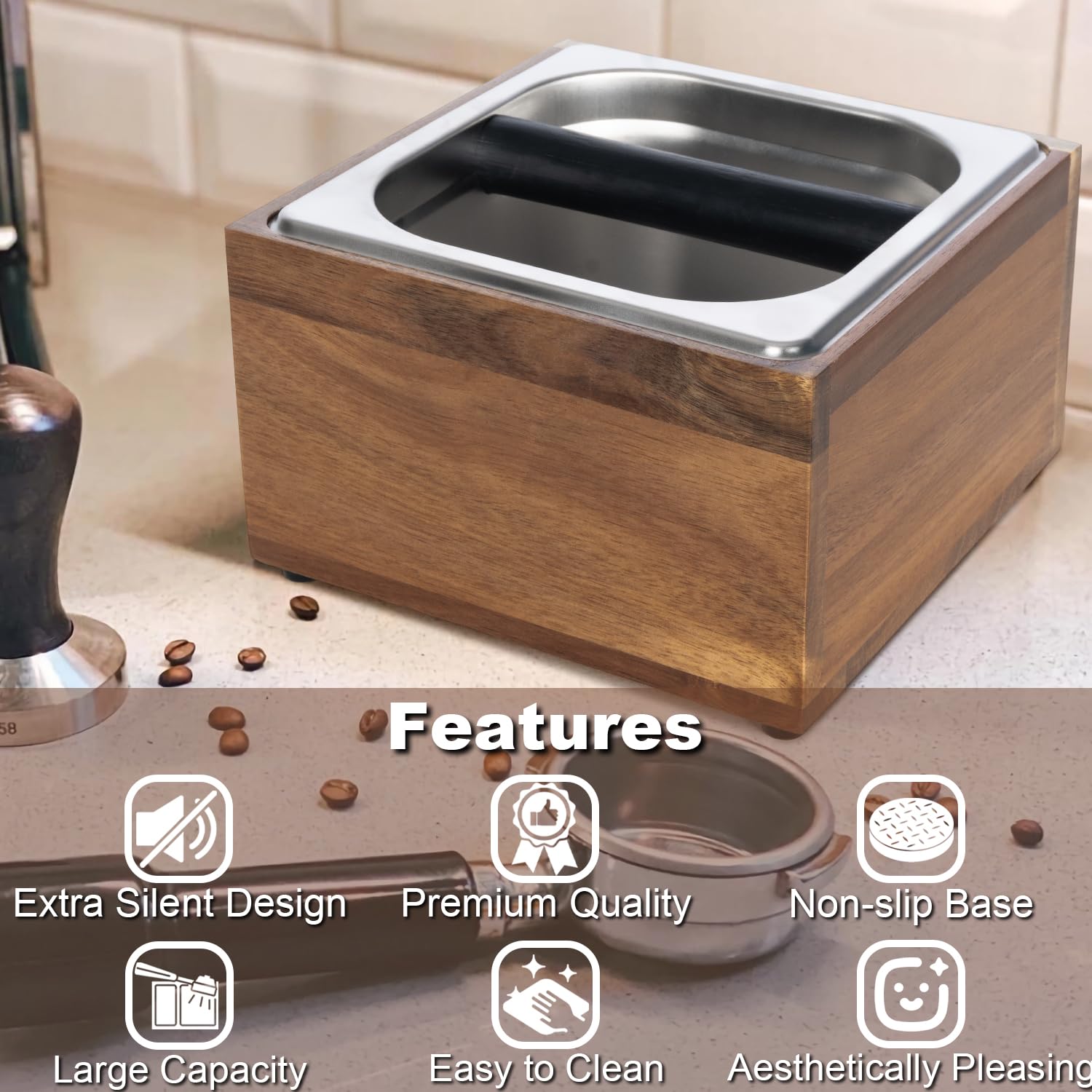 Espresso Knock Box Coffee Puck Dump Bin Grounds Accessories Tamping Station