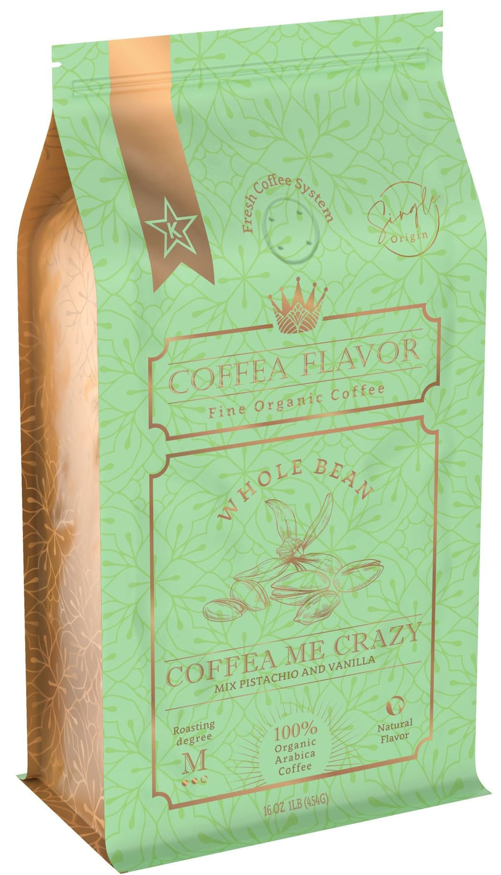 Organic Whole Bean Coffee Medium Roast (16oz) - Coffea Me Crazy Flavored