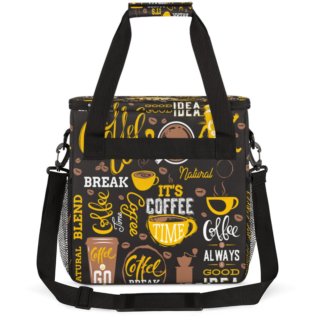 FengQuGou Yellow Coffee Break Cafe Maker Carring Bag Travel Carrying Storage Tote Compatible with Keurig K-Mini or Plus Portable Single Serve Brewer Case Pockets for K-cup Pods