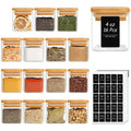 ComSaf Square Glass Spice Jars with Labels 4 oz 16 Pack with Bamboo Lids