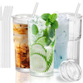 Luiaiog 20oz Glass Cups with Lids and Straws - Set of 4 Reusable Tumblers, Thickened Shatter-Resistant Glass, Ideal for Iced Coffee, Smoothies, Cocktails, Juices - Elegant & Durable Drinkware (Pink)