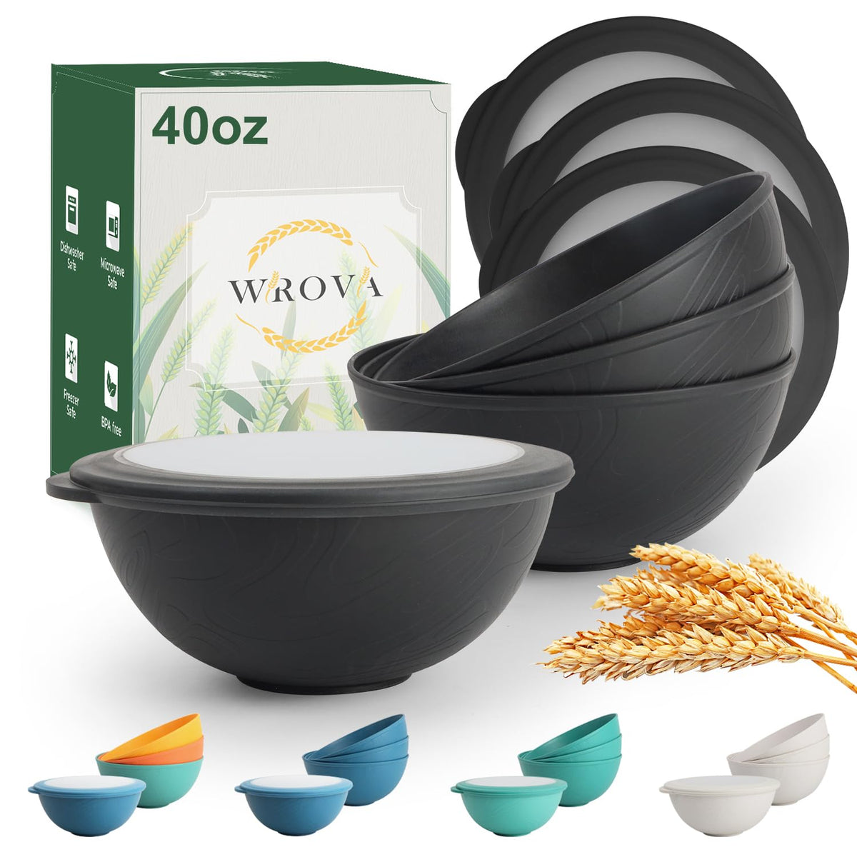 Wrova Mini Wheat Straw Bowls Set of 6, Unbreakable Snack Bowls for Kids
