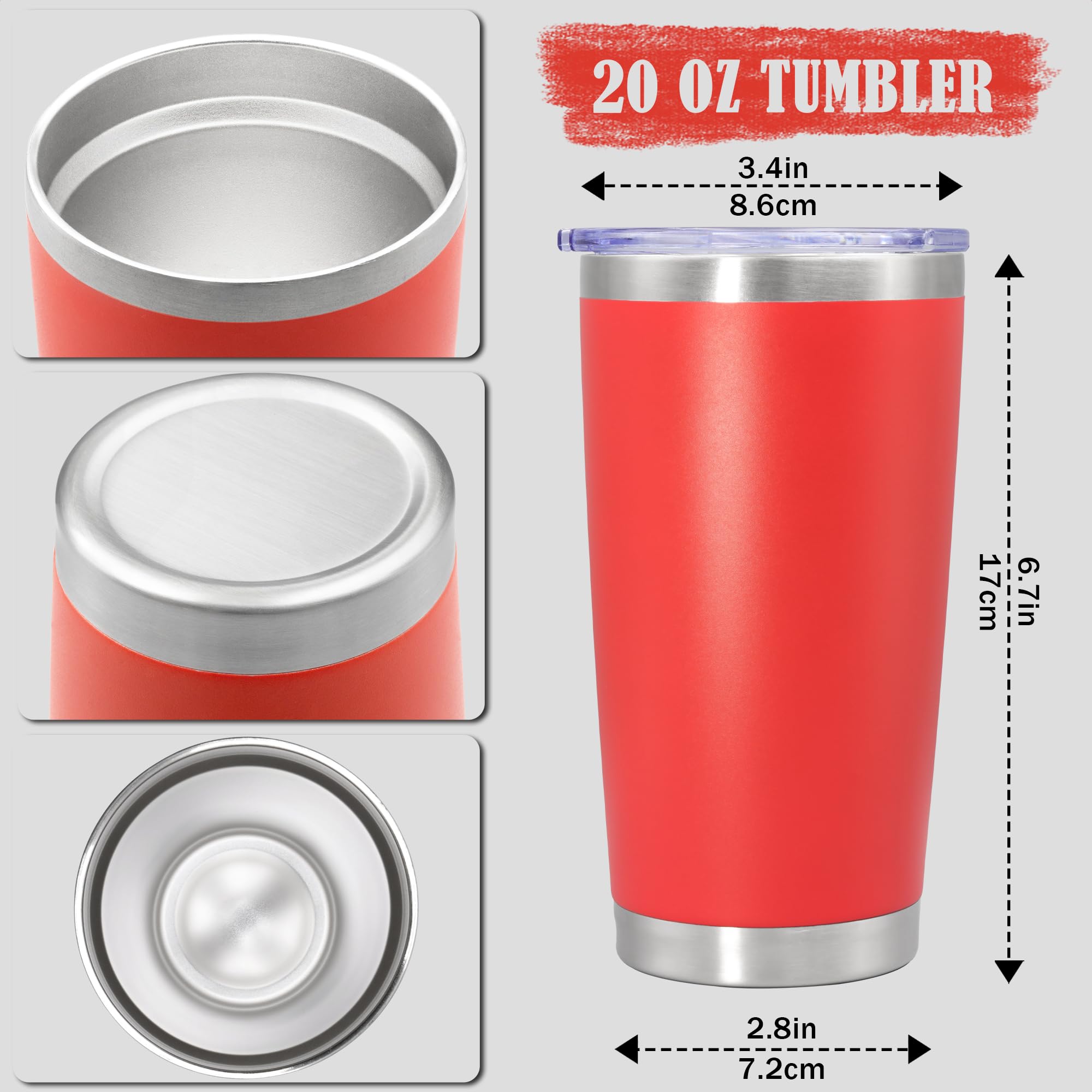 20oz Tumbler Insulated Coffee Tumblers with Lid Stainless Steel Red 1P