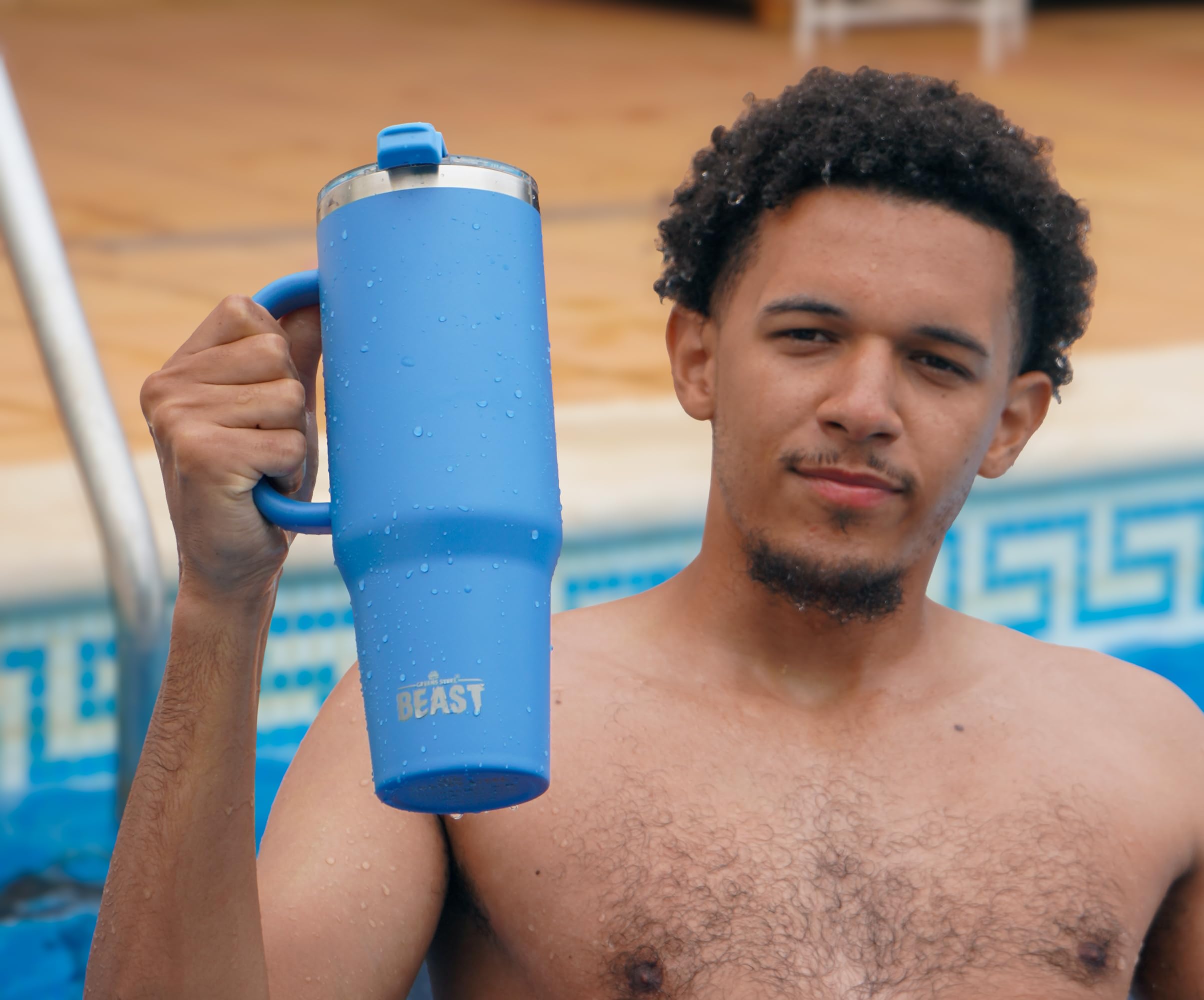 Beast 50 oz Tumbler with Handle Stainless Steel Vacuum Insulated Coffee Ice Cup Double Wall Travel Flask (Stormy Sky Blue)