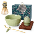 MONOJOY Matcha Whisk Set Ceramic Bowl Kit with Spout, Bamboo Chasen and Holder, Scoop Rest,Sifter Tea Towel Ceremonial Cute Matcha Tea Making Tool,Gift Perfect for Latte Lovers | Beginners,7pcs