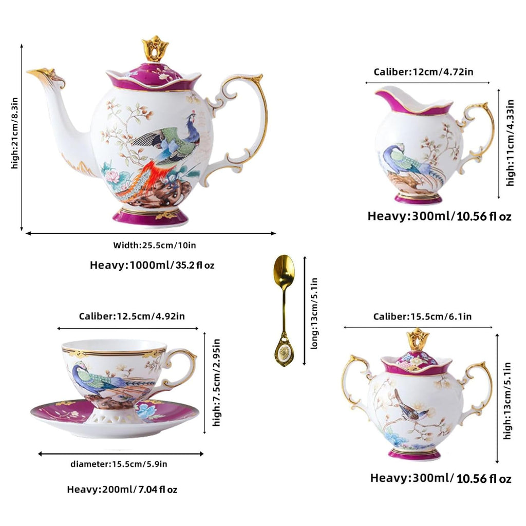 ACMLIFE Bone China Tea Set for Adults with Teapot, Porcelain Tea Party Sets 21-Piece Vintage Floral Fine Bone China Tea Set for 6, 24K Gold English Tea Sets for Women Tea Party for Gifts