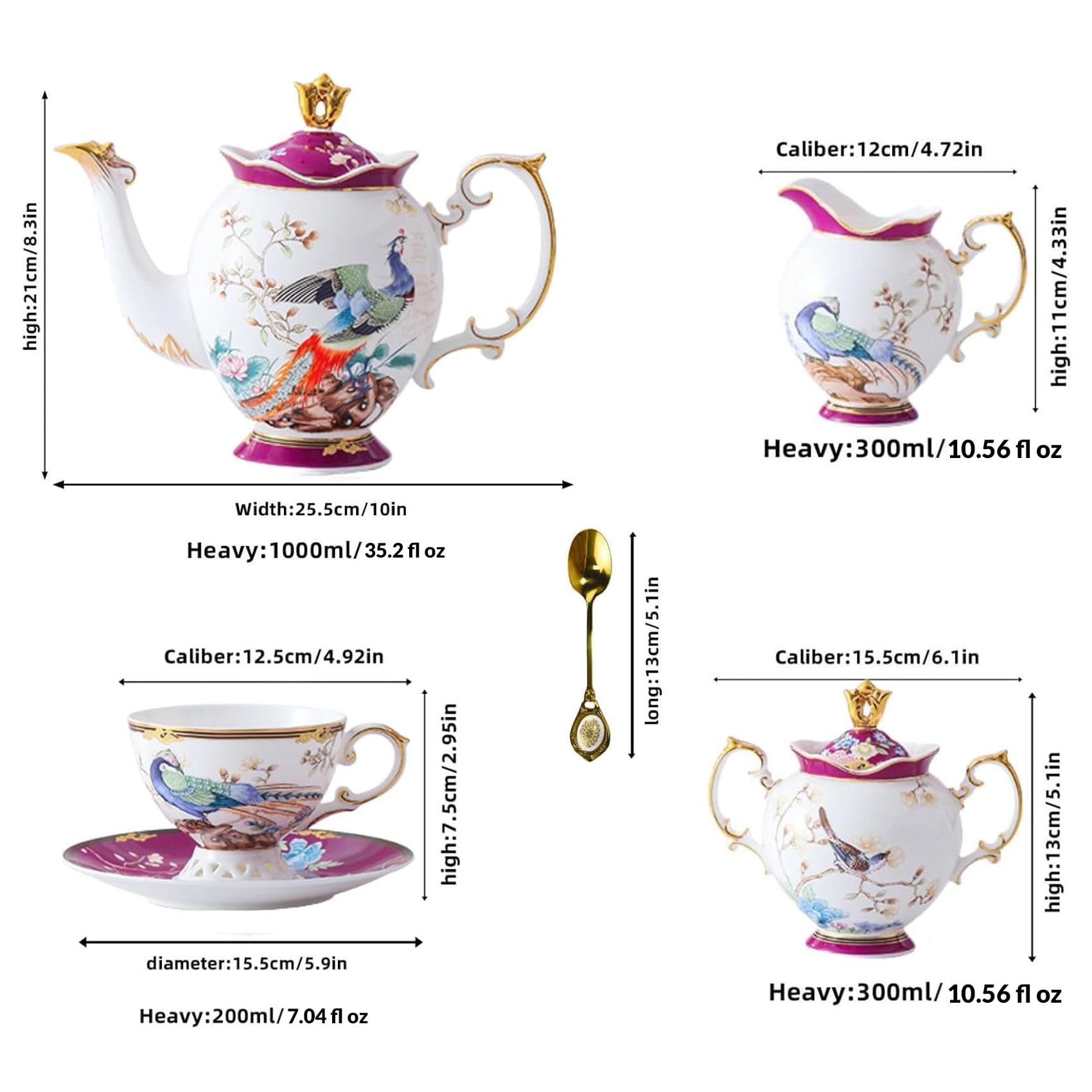 ACMLIFE Bone China Tea Set for Adults with Teapot, Porcelain Tea Party Sets 21-Piece Vintage Floral Fine Bone China Tea Set for 6, 24K Gold English Tea Sets for Women Tea Party for Gifts