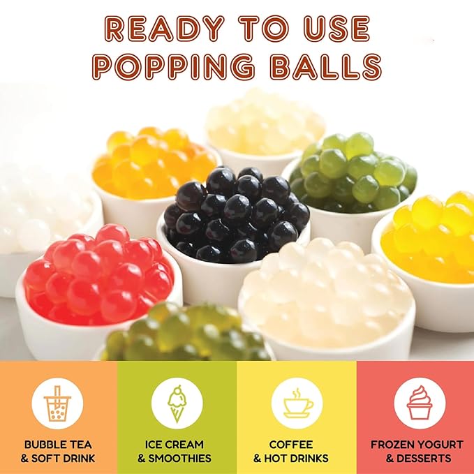 Fanale Watermelon Popping Boba Pearls, Vegan, Non GMO, Gluten Free, Fat Free, Perfect for Bubble Tea, Smoothies, Ice Cream, Desserts, and Beverages.