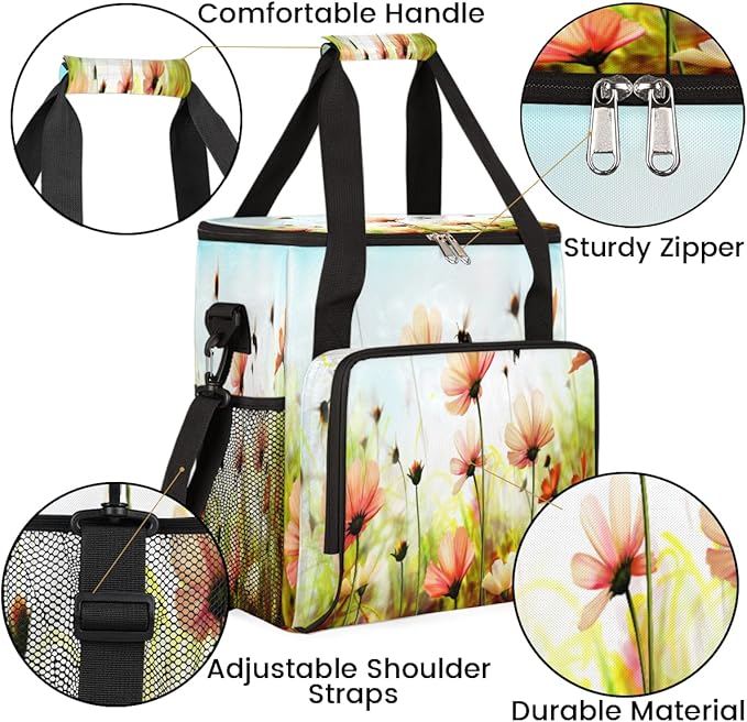 Spring Flower Coffee Maker Carring Bag Colorful Floral Travel Storage Tote Bag Compatible with Keurig K-Mini or K-Mini Plus Portable Single Serve Coffee Brewer Case with Pockets for K-cup Pods
