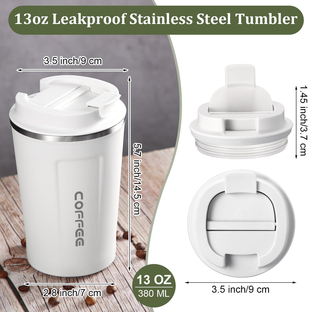 Sieral 4 Pcs 13 oz Travel Coffee Mug Insulated Reusable Coffee Cups with Leakproof Lid Stainless Steel Portable Tumbler for Keep Hot or Ice Milk Tea(Black, White, Navy Blue, Green)