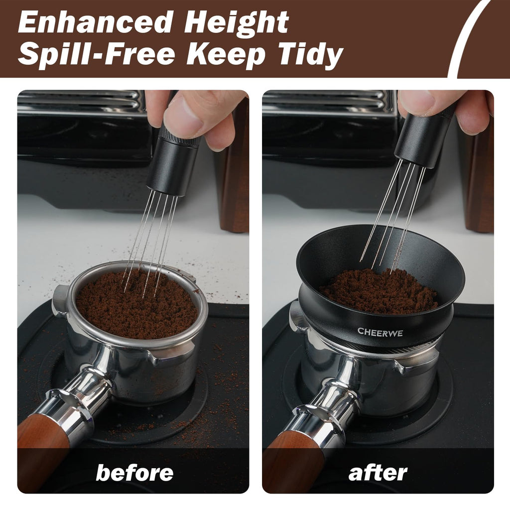 Cheerwe 58mm Magnetic Espresso Dosing Funnel, Espresso Coffee Dosing Ring, 25mm Anodized Aluminum Dosing Funnel with 8 Magnets Compatible with 58mm Portafilter