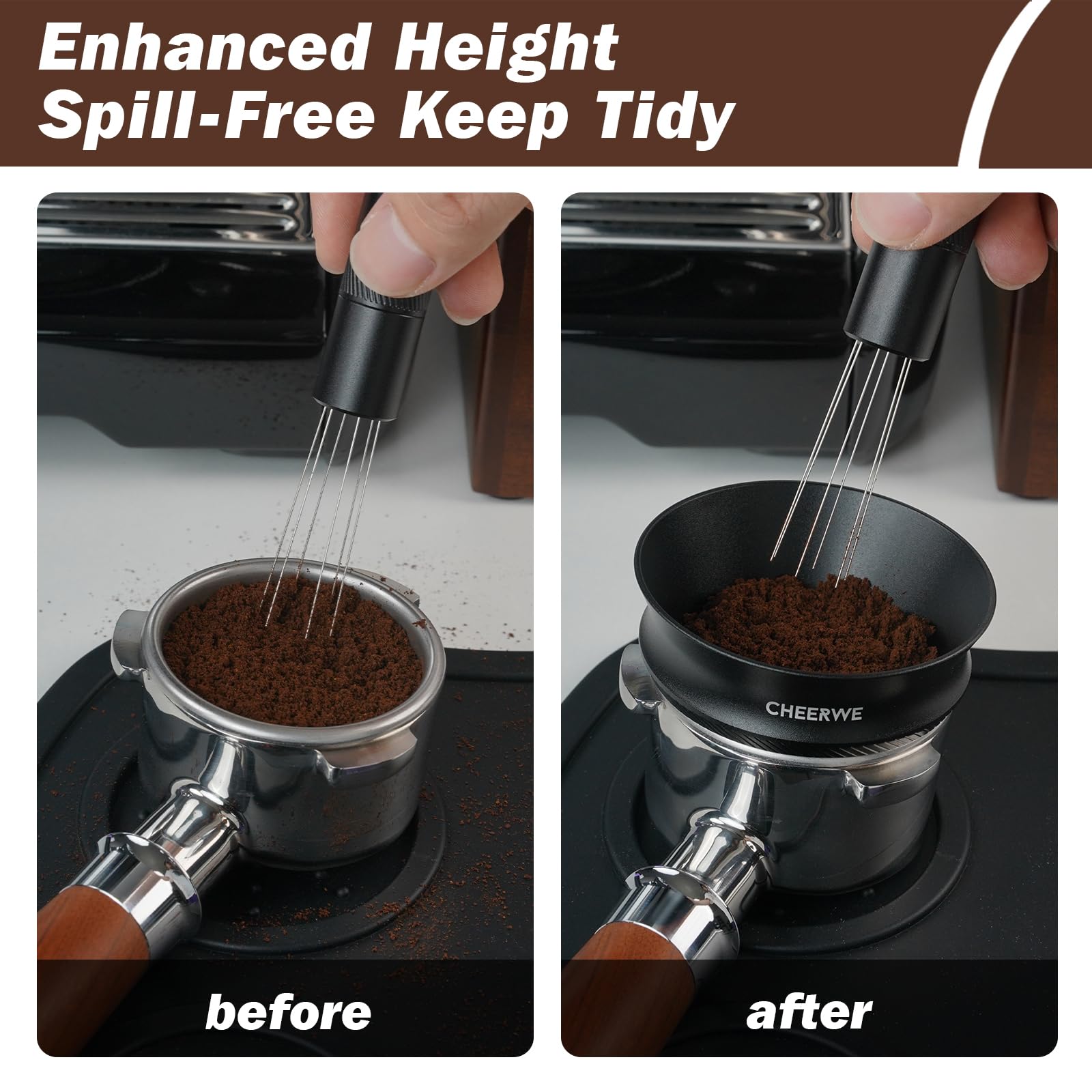 Cheerwe 58mm Magnetic Espresso Dosing Funnel, Espresso Coffee Dosing Ring, 25mm Anodized Aluminum Dosing Funnel with 8 Magnets Compatible with 58mm Portafilter