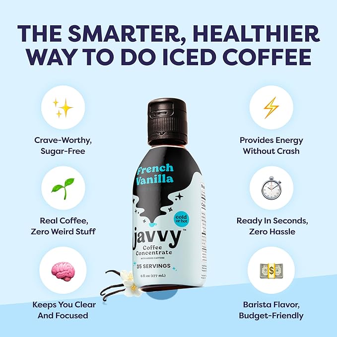 Javvy Coffee Concentrate - Cold Brew Coffee, Perfect for Hot or Iced Instant Coffees, Hot Drinks, Cold Brew Concentrate, 35 Servings - French Vanilla