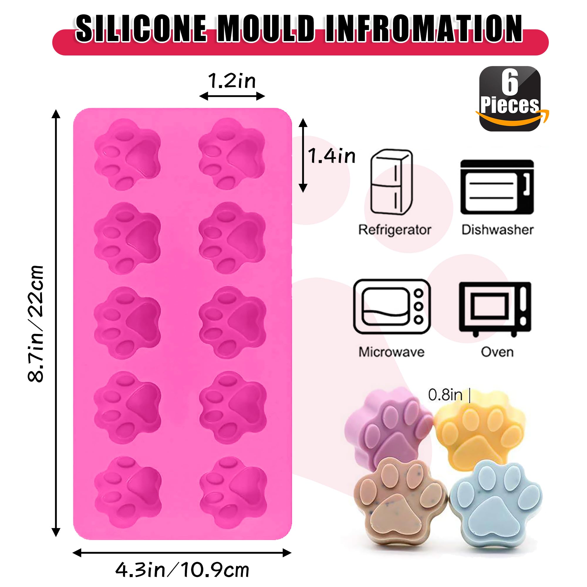 RUGVOMWM Puppy Dog Paw and Bone Silicone Molds for Baking, Non-Stick, Food Grade Silicone, For Chocolate, Candy, Jelly, Ice Cube, Dog Treats Dog Treat Mold - 6 Pack