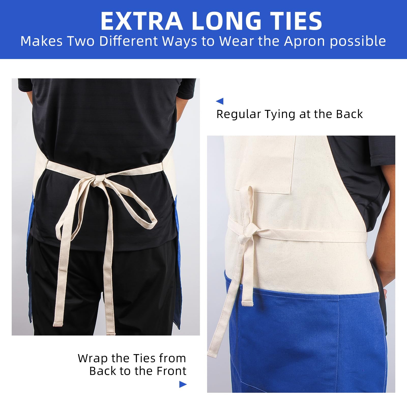 Alex Virtue Chef Apron Unisex Two-Tone Professional Kitchen Bib Apron with 2 Pockets Cooking, Grilling, and Baking Gift