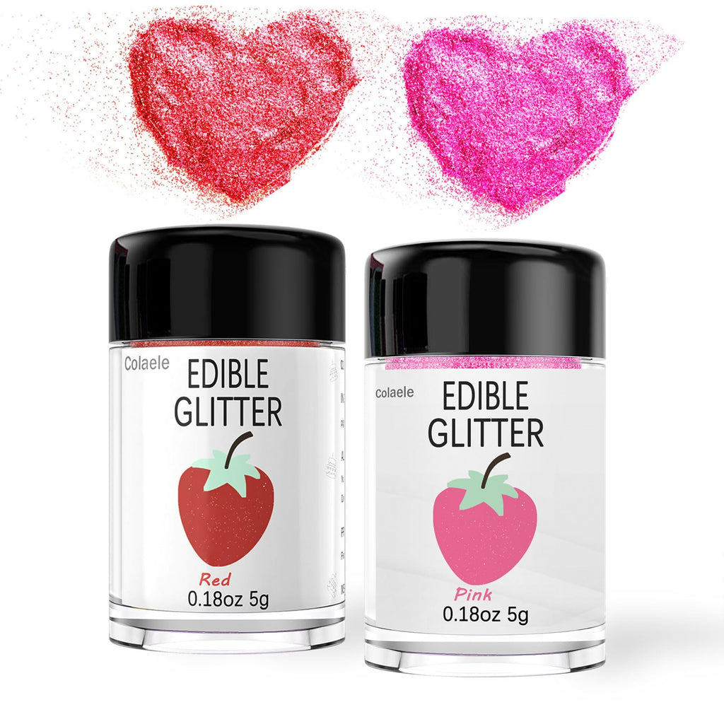 Red Pink Edible Glitter Glimmer Powder for Cakes Drinks - Valentine's Colaele 5 grams Food Grade Luster Dust Metallic Food Decorating Sprinkle Disco Brew Dust for Cake Chocolate Decorations,Vegan