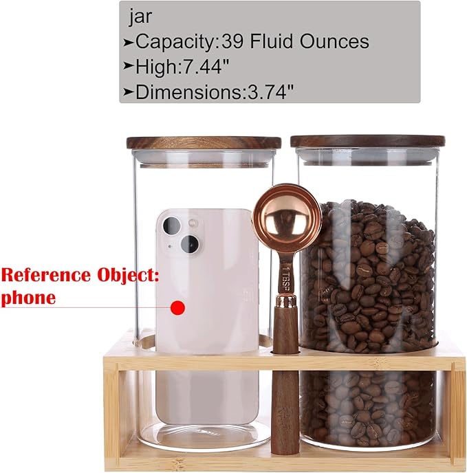 KKC HOME ACCENTS Coffee Beans Storage Canisters with Airtight Lids,Glass Storage Jars for Grinder Coffee,Loose Tea,Matcha,Nuts