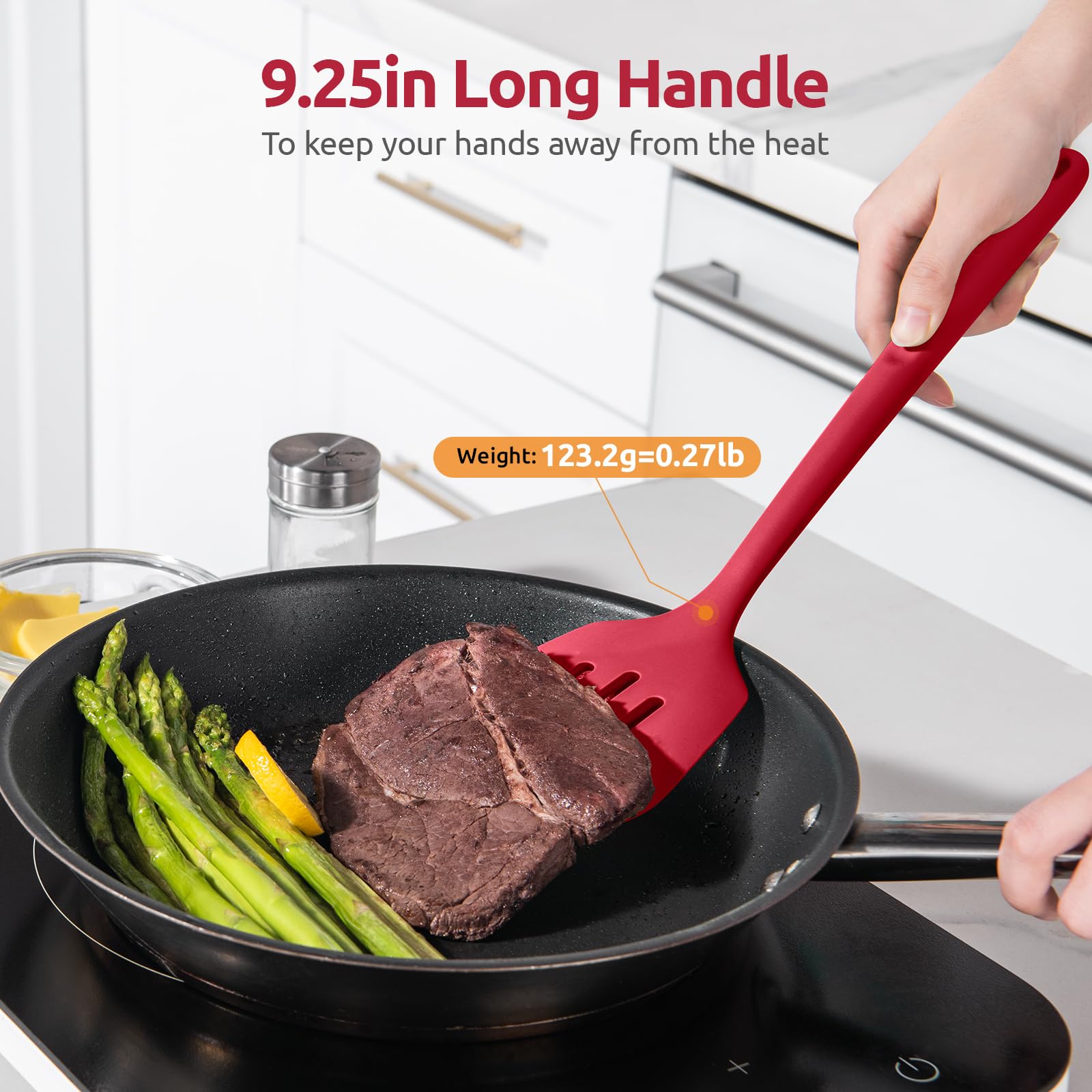 U-Taste Silicone Turner Slotted Spatula, 13.6" Long/3.7" Wide, Red