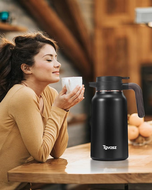 2 PCS Thermal Coffee Carafe 70 oz - 36 Hour Stainless Steel Carafes for Hot Liquids-Insulated Coffee Carafes For Keeping Hot/Cold Coffee, Tea, (Black+Silver)