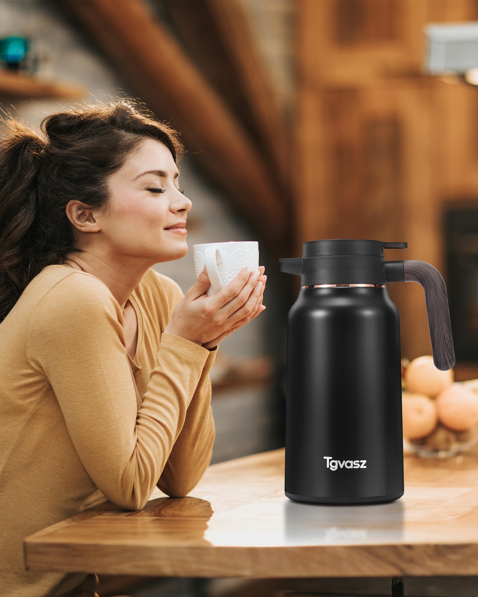 2 PCS Thermal Coffee Carafe 70 oz - 36 Hour Stainless Steel Carafes for Hot Liquids-Insulated Coffee Carafes For Keeping Hot/Cold Coffee, Tea, (Black+Silver)