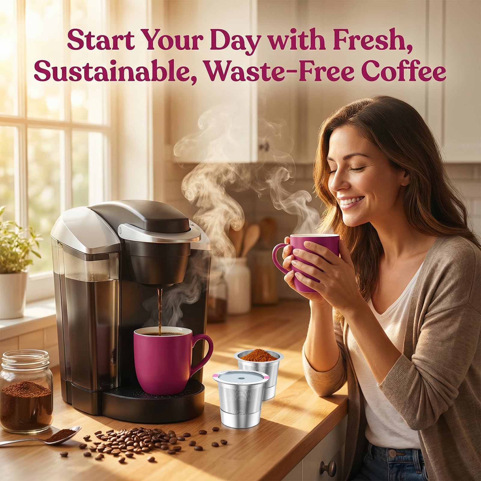 Reusable K Cups Coffee Pods for K eurig, Universal Stainless Steel Reusable K Cup Coffee Filters Compatible with K eurig 1.0 Coffee Machines,Eco-Friendly, BPA-Free (4 Pack)