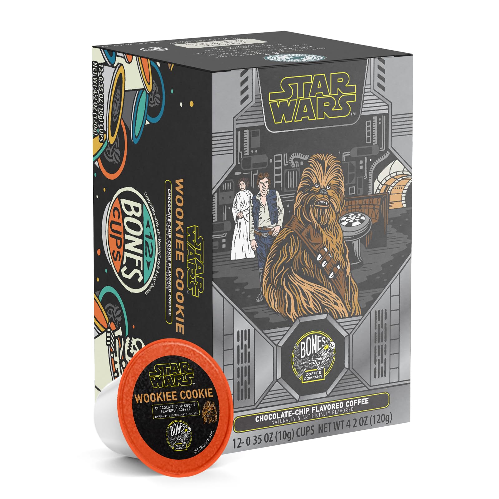 Bones Coffee Company Star Wars Wookiee Cookie, Chocolate Chip Cookie Flavored Coffee Pods, Low Acid Medium Roast Single-Serve Bones Cups For 1.0 & 2.0 Capsule Brewers Coffee Maker, 12 Count