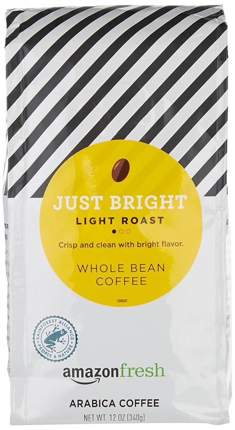 Amazon Fresh, Just Bright Whole Bean Coffee, Light Roast, 12 Oz