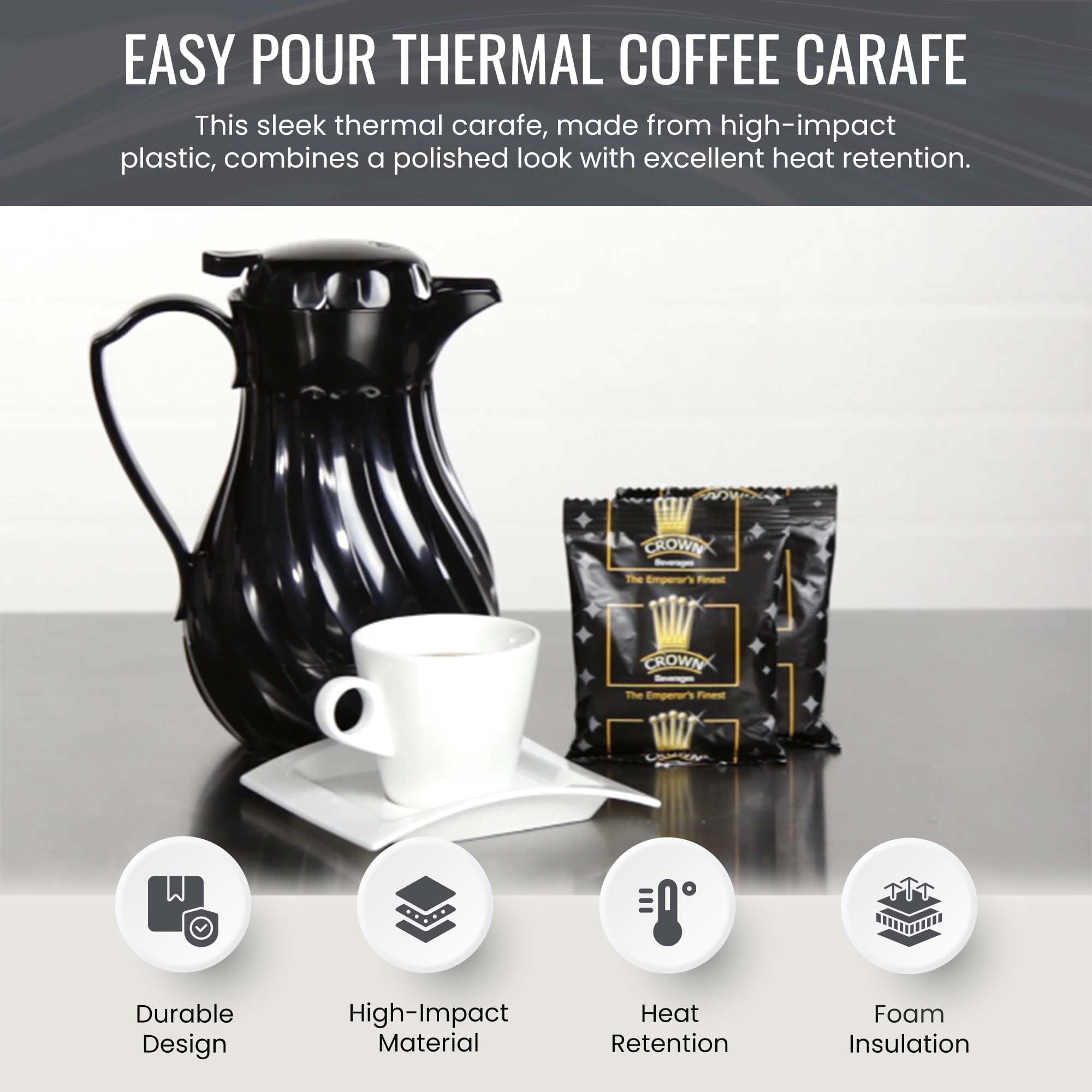 OCS Parts 8-Inch Insulated Thermal Coffee Carafe | 20-Ounce | Black