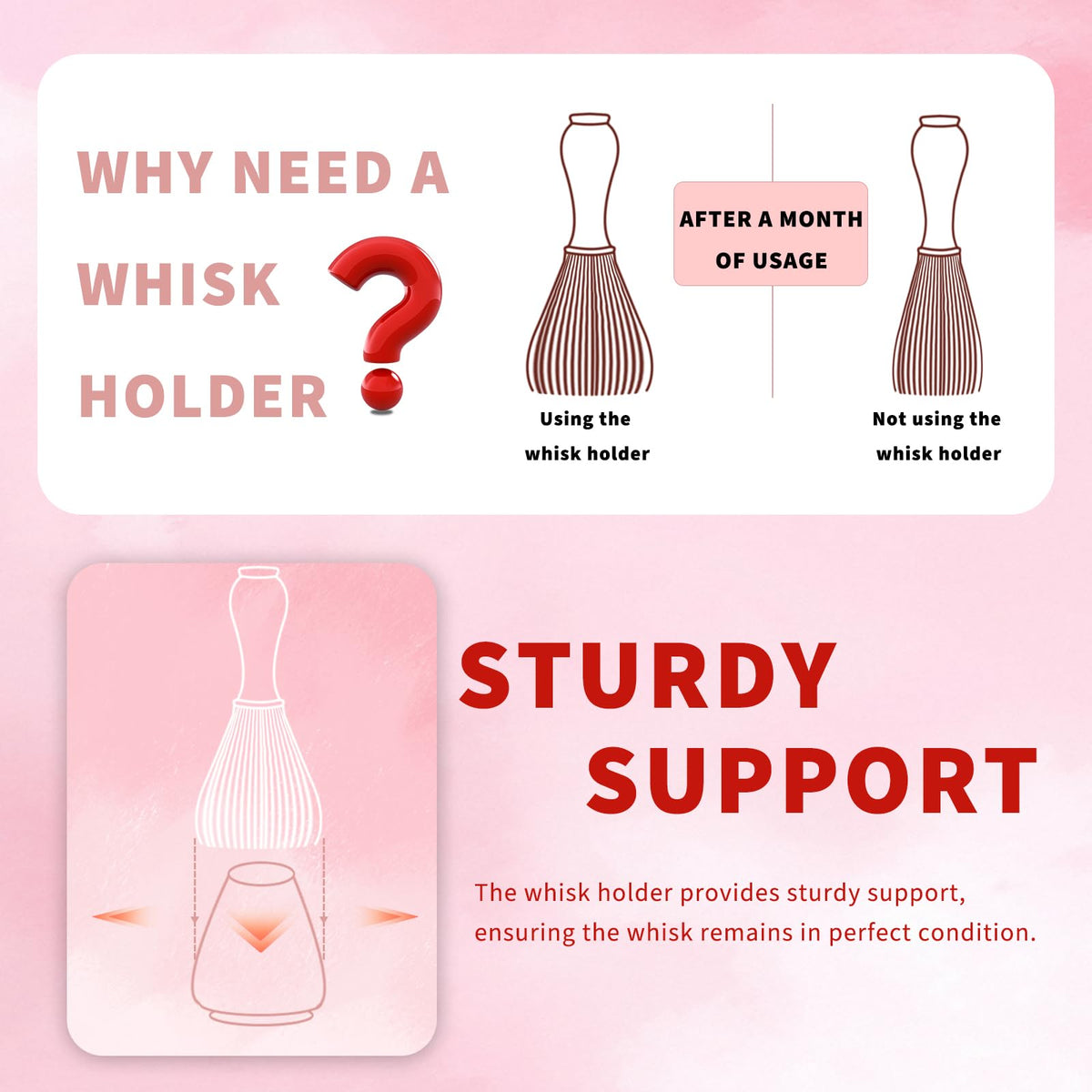 Eagsonway Traditional Japanese Matcha Tea Whisk Holder, 70mm Chasen Stand, Pink Ceramic, 2.7"L x 2.5"W