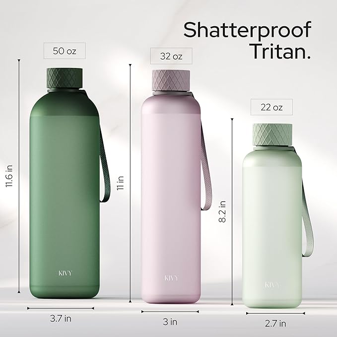 KIVY Slim Water Bottle 50oz [Lightweight & Shatterproof] - Reusable Tritan Water Bottle - Leak Proof Water Bottle for Women & Men - No Spill - Dishwasher Safe - Black