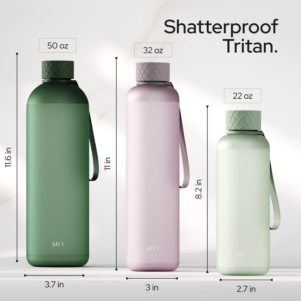 KIVY Large Water Bottle 50oz [Lightweight & Shatterproof] Fits Backpack & Cupholder for Travel, Sports, School - Green water bottle no straw - 1.5 Liter water bottles - 50oz Water bottle