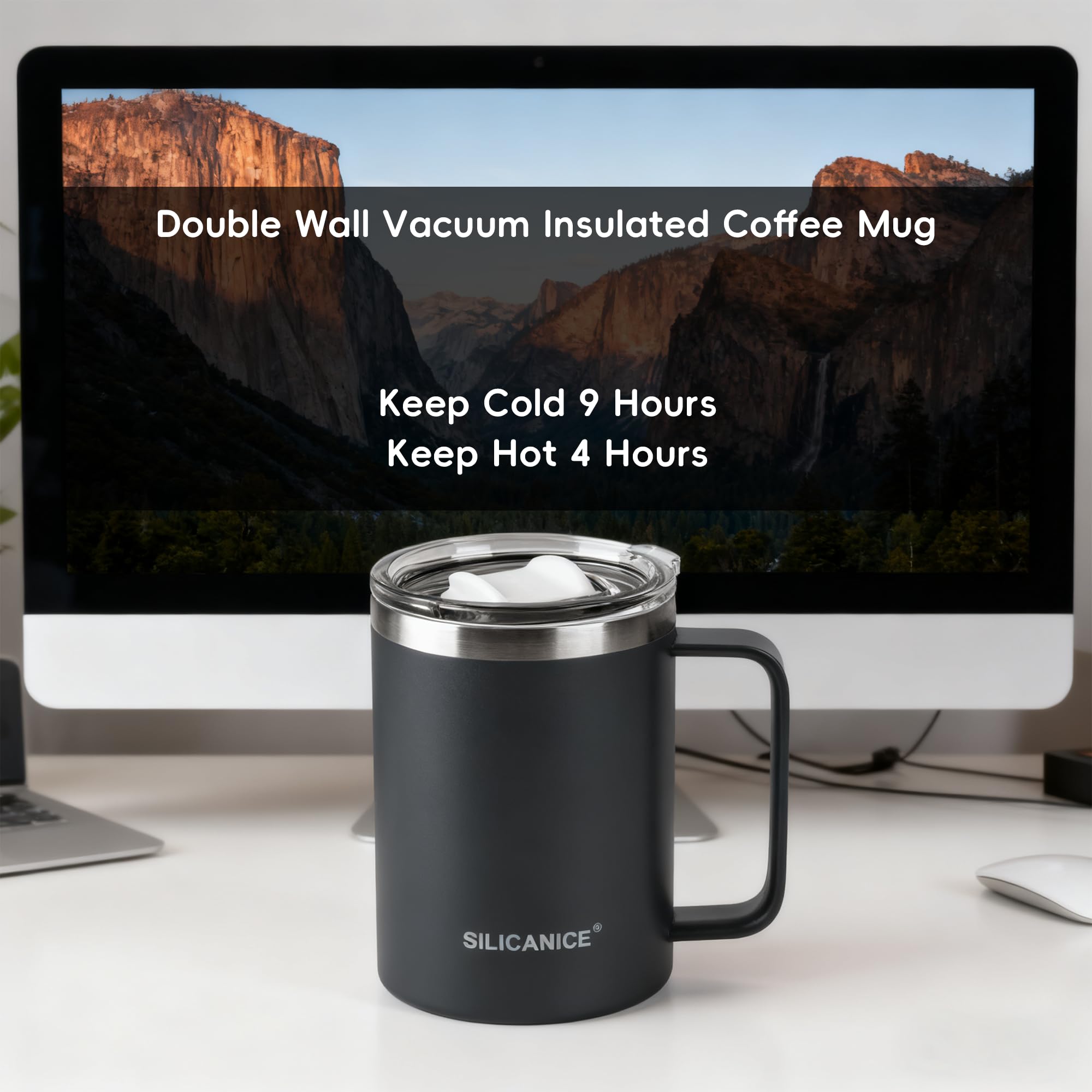 SILICANICE 14 / 24oz Insulated Coffee Mug With Handle, Break & Scratch Resistant lid With Detachable Slider, Stainless Steel Vacuum Insulation Tumbler, BPA Free - Thoughtful Gift