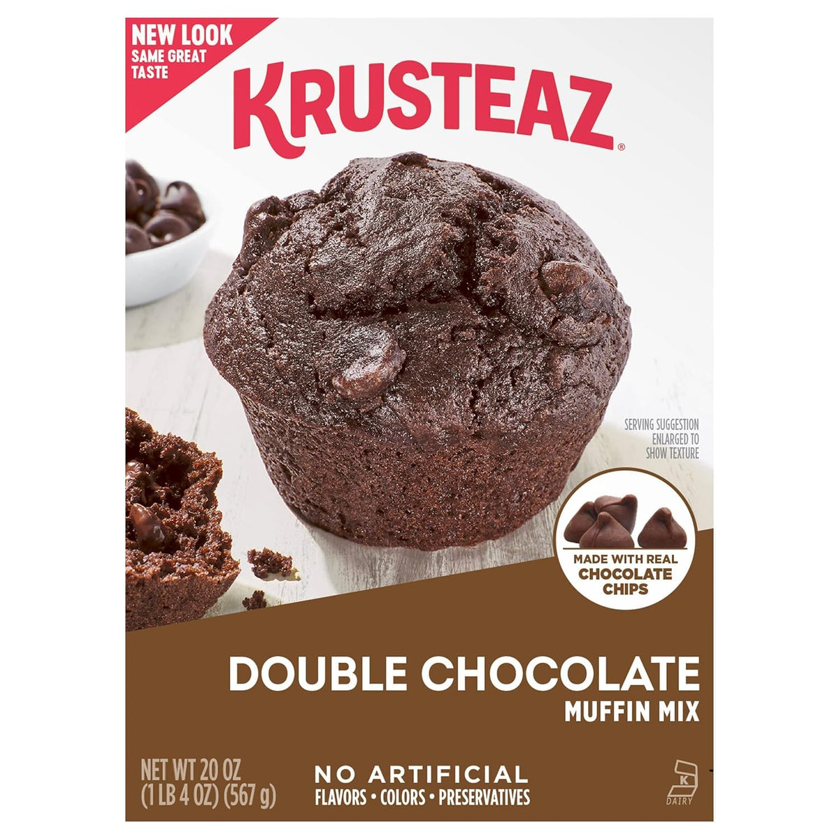 Krusteaz Muffin Mix, Double Chocolate Muffin Mix, Made with Real Chocolate Chips & No Artificial Flavors, Colors or Preservatives, 20 OZ Box (Pack of 6)