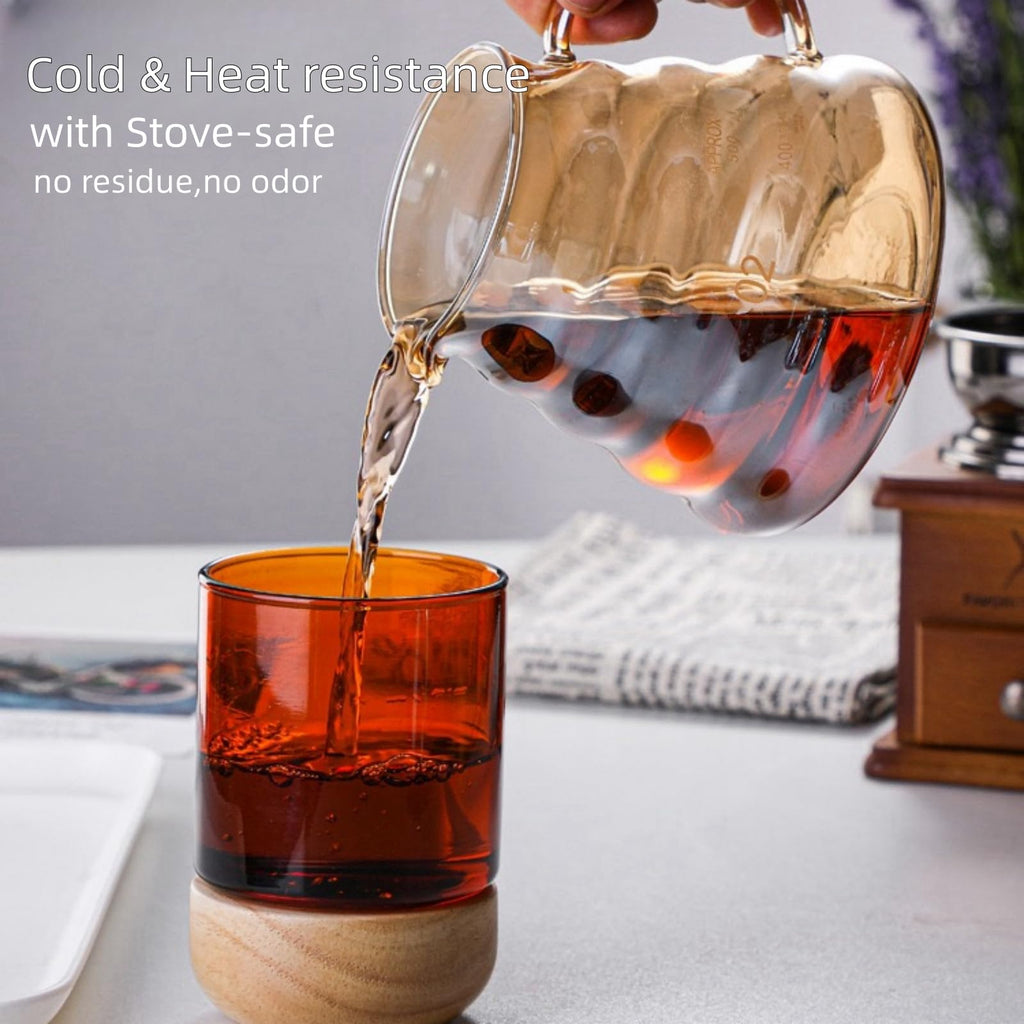 CHDEXU Pour Over Coffee Maker Set 20 oz, 600 ml Borosilicate Glass Coffee Server with Glass Lid, 50 pcs Paper Filter, Walnut Handle Pour Over Coffee Dripper for Home Café Restaurant, Gold