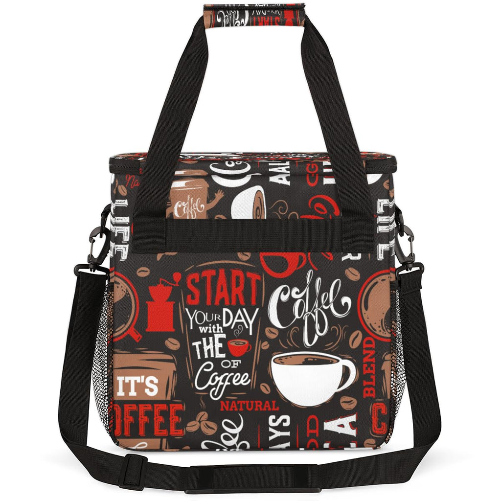 Keurig K-Mini Plus Portable Single Serve Coffee Brewer Case with Pockets for K-cup Pods - Brown and Red Travel Carrying Storage Tote Bag