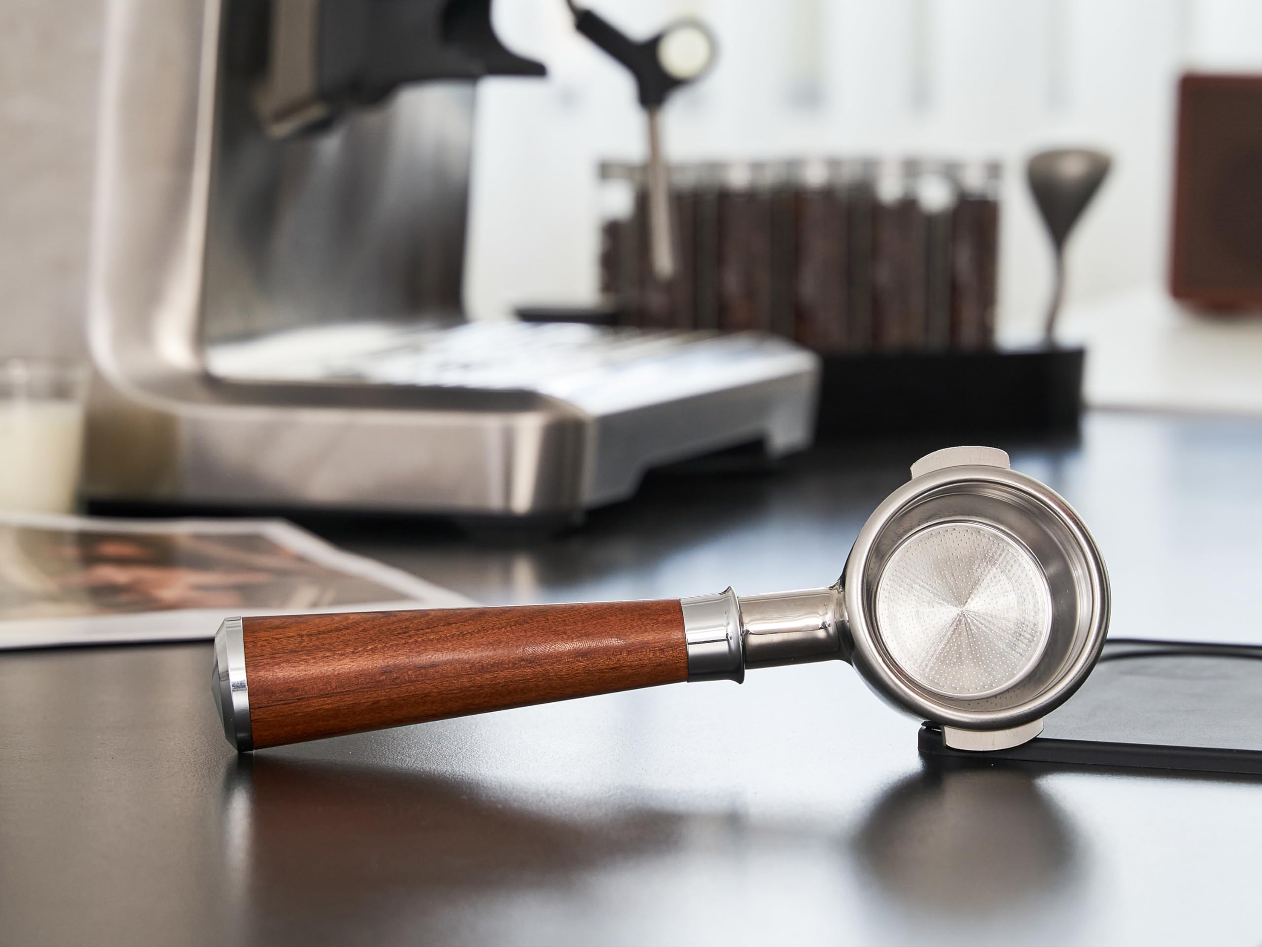 Coosigar 58mm Bottomless Portafilter | Fits for E61 Group Head 2 Ears machines| Stainless Steel portafilter and Mahogany Handle|Espresso Machine Accessories(Mahogany)